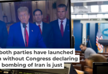 President Donald Trump is seen on a monitor in the White House press briefing room on June 21, 2025, after the U.S. military strike on three sites in Iran. AP Photo/Alex Brandon